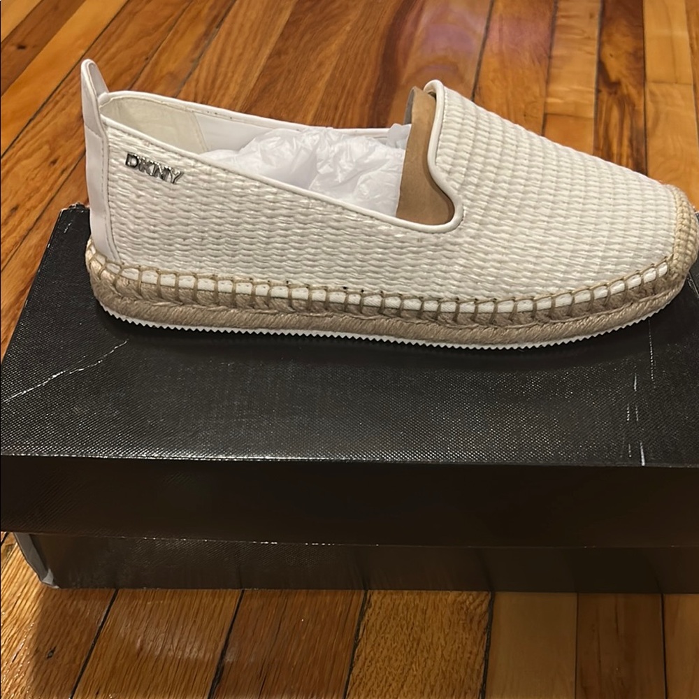 DKNY White and Tan Espadrilles